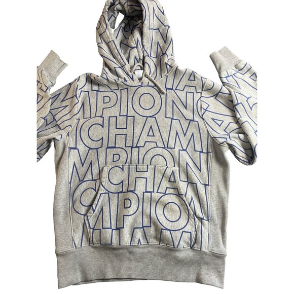 CHAMPION Reverse Weave Hoodie Mens Medium Sweatshirt All Over Print Sweater Gray - Picture 1 of 16